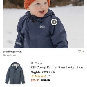 REI BABY INFANT Blue Rain Jacket AND REI Gloves